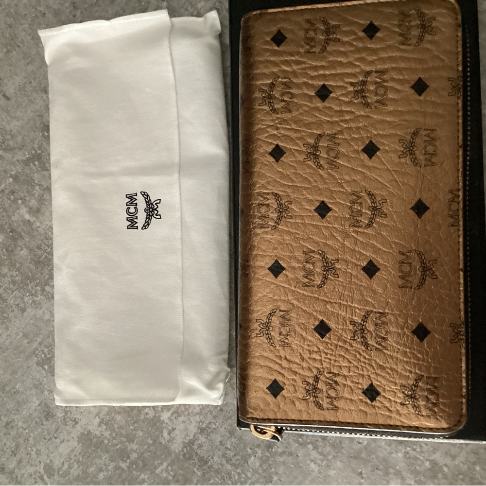 MCM Tan and Black Zip-Around Wallet